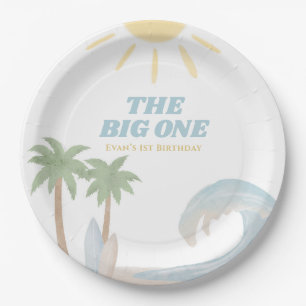 The Big One Beach Surf Summer Watercolor Coastal Paper Plate