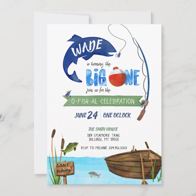 The Big One Boys Fishing Theme Birthday Invitation (Front)