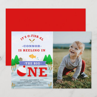The Big One Colourful Fishing Theme 1st Birthday Invitation