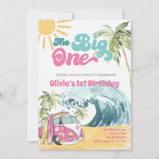 The BIG ONE First Birthday-Beach Surfing Party In Invitation
