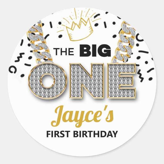 The BIG One First Birthday Party Stickers (Front)