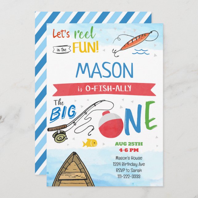 The Big One Fishing 1st Birthday Invitation (Front/Back)