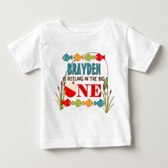 The Big One Fishing Theme Boys First Birthday Baby T-Shirt (Front)