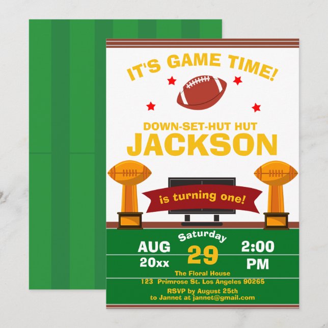 The Big One Football Sport Game Field Boy Birthday Invitation (Front/Back)