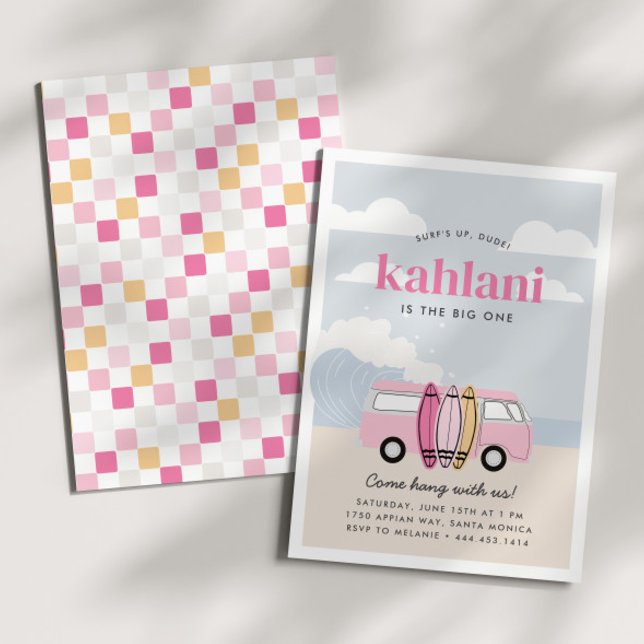 The BIG ONE Girls' 1st Beach Surf Birthday Invitation (Creator Uploaded)