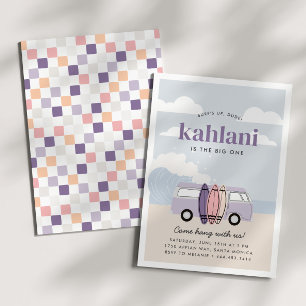 The BIG ONE Girls' 1st Purple Beach Surf Birthday Invitation