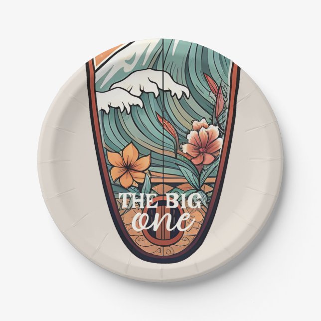 The Big One Hawaiian Surf First Birthday Paper Plate (Front)