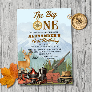 The Big One Hunting Camping 1st Birthday Invitation