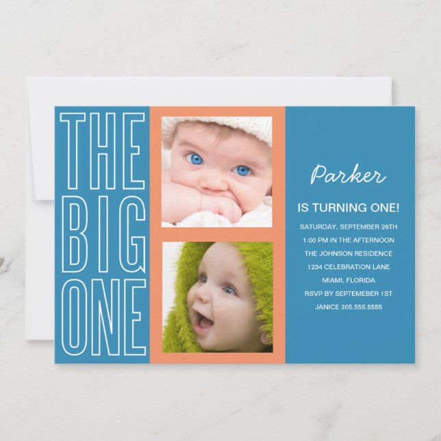 THE BIG ONE IN BLUE| FIRST BIRTHDAY INVITATION (Front)