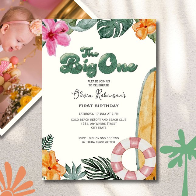 The Big One Luau Beach Club 1st Birthday Photo Invitation (Creator Uploaded)