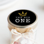 The BIG ONE | Notorious 90's 1st Birthday Party Classic Round Sticker<br><div class="desc">Celebrate your little one whose getting BIGGIE,  BIGGIE BIGGIE! Embrace the 90's hip-hop and rap nostalgia with this unique and fully customisable kids birthday envelope seal or favour stickers – featuring a golden crown and fun rugged typography.</div>