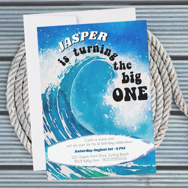 The Big One Ocean Surfing Wave 1st Birthday Invitation (Creator Uploaded)