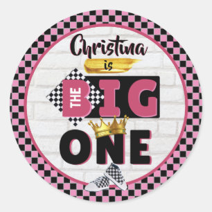 The Big One  PINK Retro Hip Hop 1st Birthday Classic Round Sticker