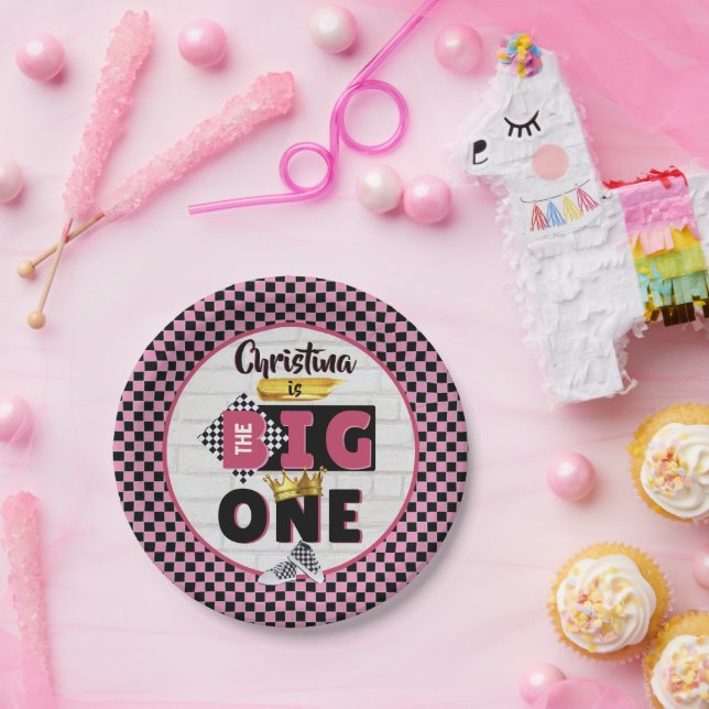 The Big One| PINK Retro Hip Hop 1st Birthday Paper Plate (Party)