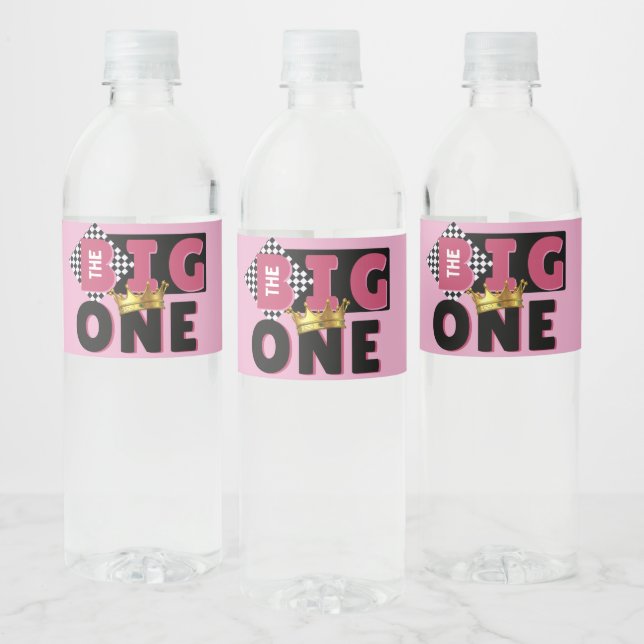  The Big One| PINK Retro Hip Hop 1st Birthday  Water Bottle Label (Bottles)