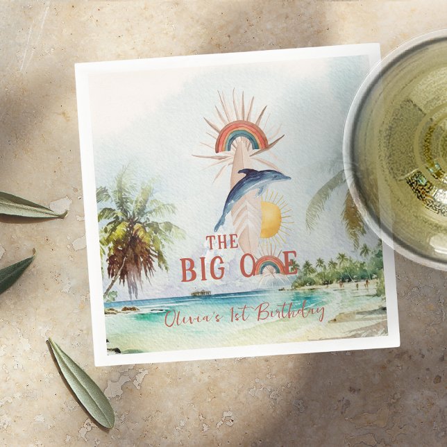 The Big One | Retro Summer Surf Birthday Napkin (Creator Uploaded)