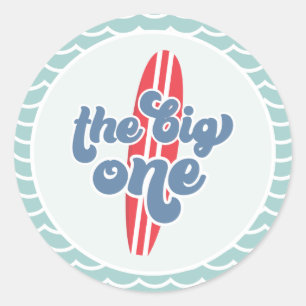 The Big One Surf Beach 1st Birthday Classic Round Sticker