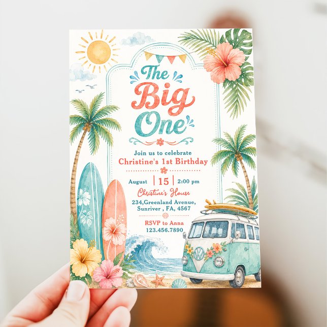 The Big One Surf Beach 1st Birthday Invitation (Creator Uploaded)