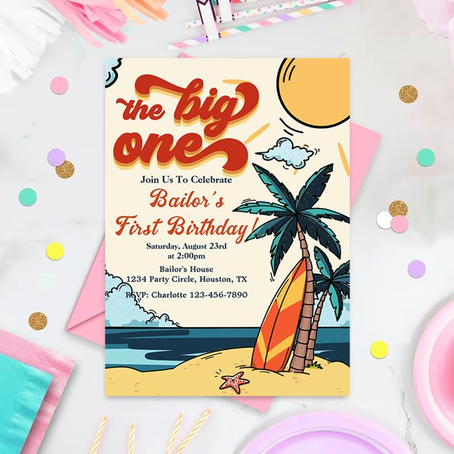 The Big One Surf Beach 1st Birthday Invitation (Creator Uploaded)