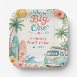 The Big One Surf Beach 1st Birthday Paper Plate