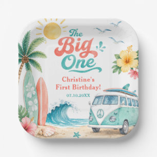 The Big One Surf Beach 1st Birthday Party Paper Plate