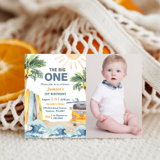 The Big One Surf Beach 1st Birthday Photo  Invitation