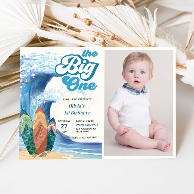 The Big One Surf Beach 1st Birthday Photo  Invitation (Creator Uploaded)