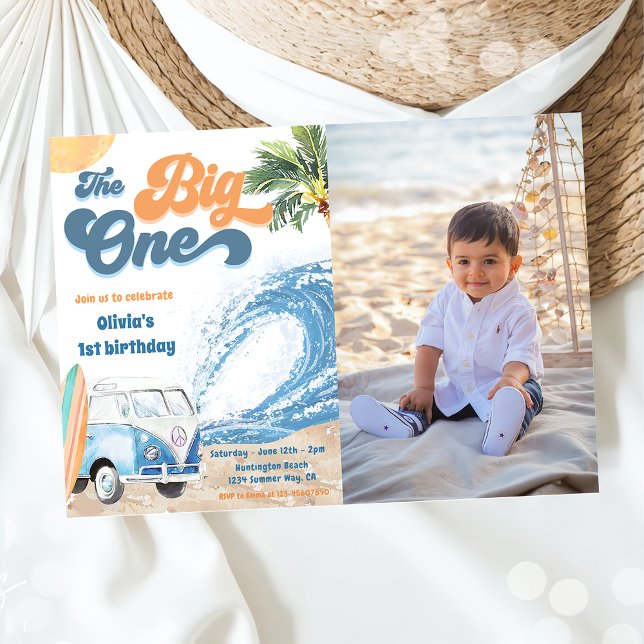 The Big One Surf Beach 1st Birthday Photo Invitation (Creator Uploaded)