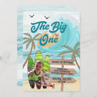The Big One Surf Custom Photo Big Wave Surfboard Invitation