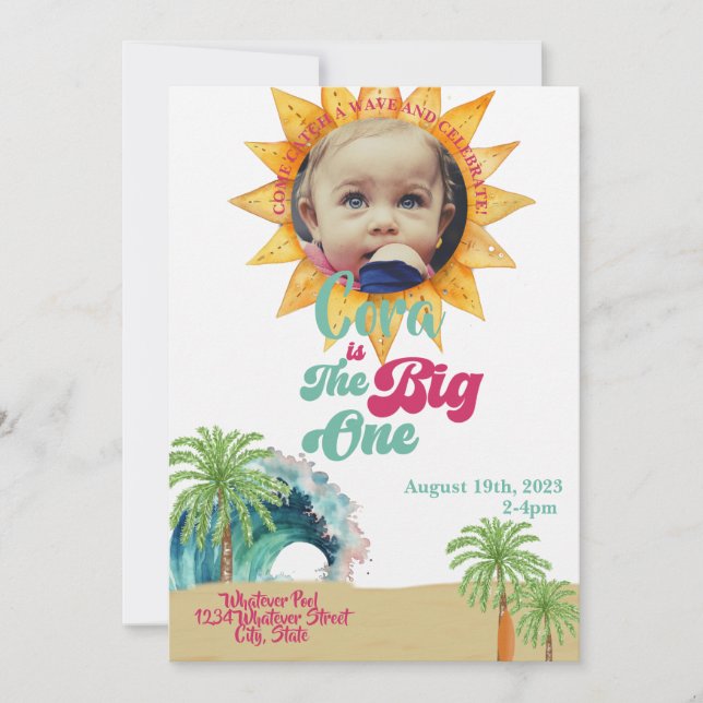 The Big One Surf Themed 1st Birthday Party  Invitation (Front)