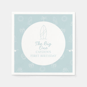 The Big One Surfboard beach doodle First Birthday Napkin