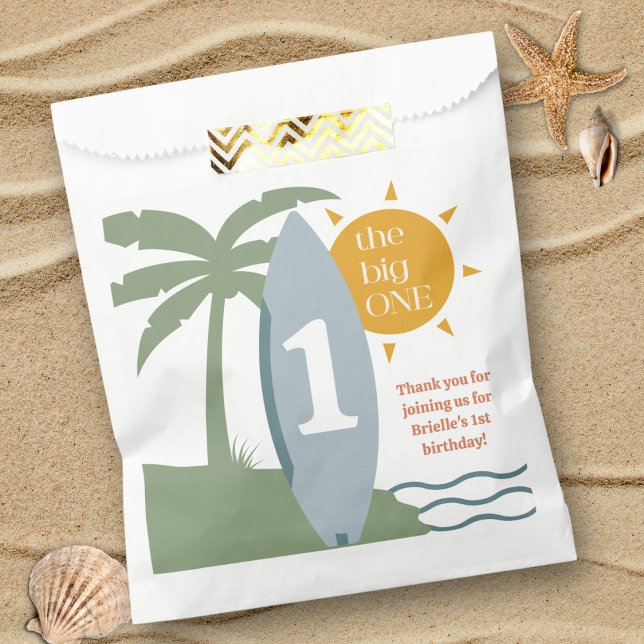 "The big ONE" Surfboard Ocean First Birthday Party Favour Bags ("the big one" blue surfboard first birthday party favor bag surfing theme ocean beach theme 1st bday)
