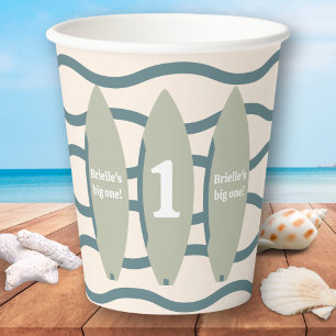 "The big ONE" surfboard ocean first birthday party Paper Cups
