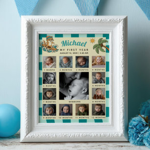 The Big One Surfer 1st Birthday Photo Timeline  Poster