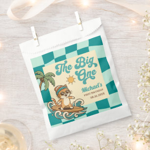 The Big One Surfer Cat Retro Summer 1st Birthday  Favour Bags