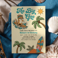 The Big One Surfer Cat Retro Summer 1st Birthday
