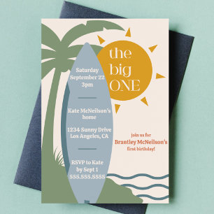 "The big ONE" Surfing Beach 1st birthday party Invitation