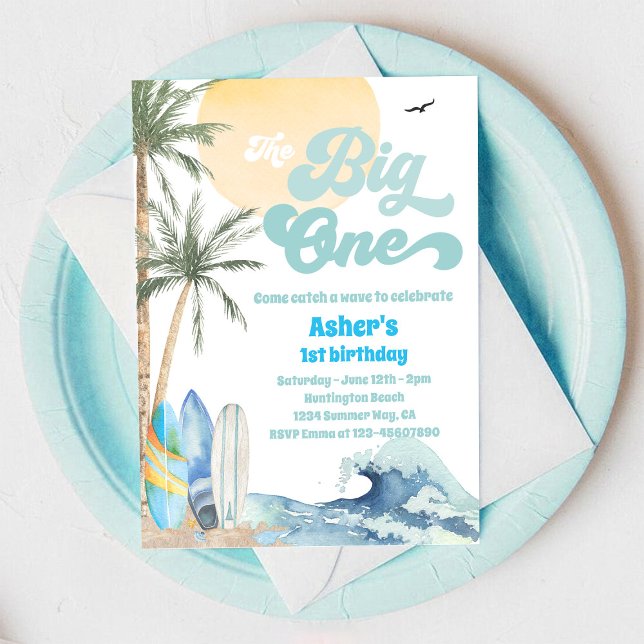 The Big One Surfing Beach Party 1st Birthday Invitation (Creator Uploaded)