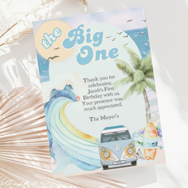 The Big One Surfing Retro First Birthday Party Thank You Card (Creator Uploaded)