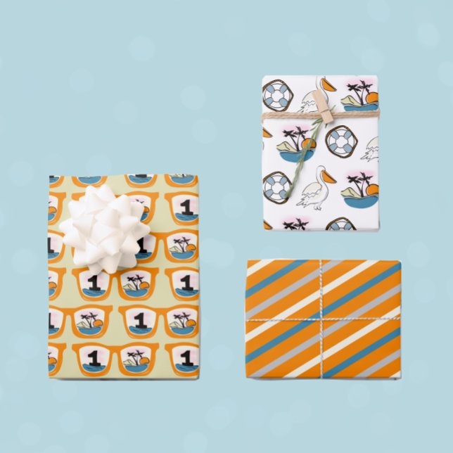 The Big One Tropical Beach First Birthday Wrapping Paper Sheet (Creator Uploaded)