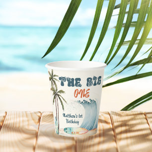 The Big One Tropical Surf Birthday Paper Cups