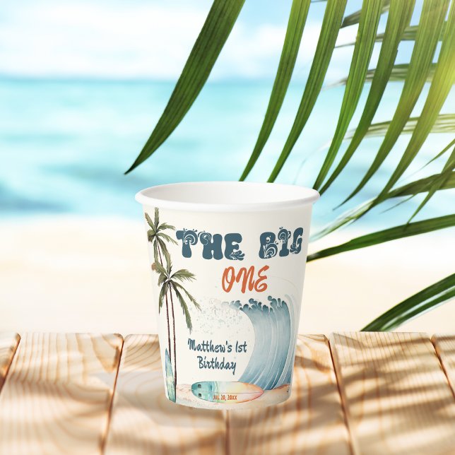 The Big One Tropical Surf Birthday Paper Cups (Creator Uploaded)