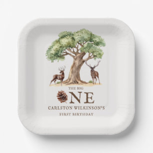 The Big ONE Woodland Deer First Birthday Paper Plate