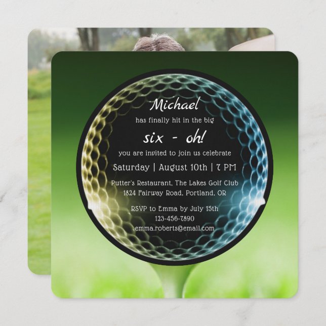 The Big Six-Oh Golf 60th Birthday Party Photo Invitation (Front/Back)