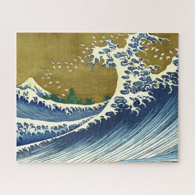 The Big Wave (Blue and Gold Japanese Art, Hokusai) Jigsaw Puzzle (Horizontal)