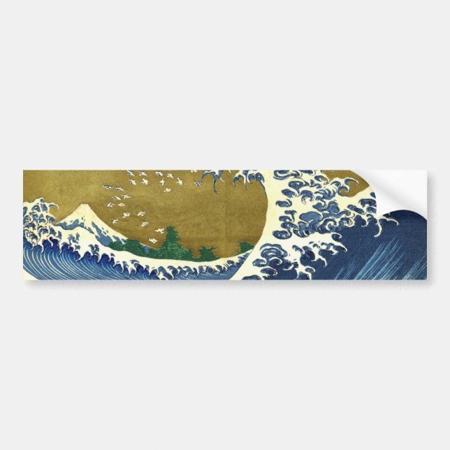 The Big Wave (Blue and Gold) (Katsushika Hokusai) Bumper Sticker (Front)