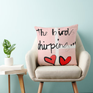 The Bird’s Chirping - Pink Window Red Throw Pillow