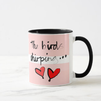 The Bird’s Chirping - Pink Window Red Throw Pillow Mug