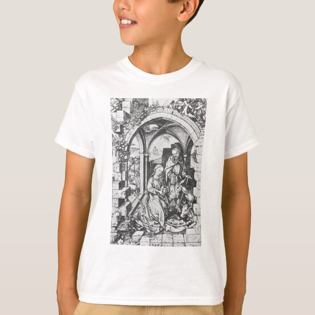 The Birth of Jesus (by Martin Schongauer) T-Shirt (Front)