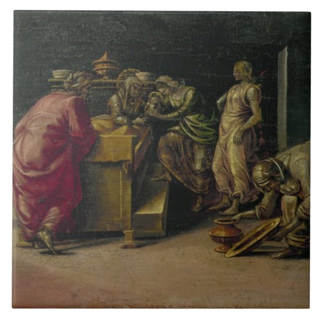 The Birth of St. John the Baptist (oil on panel) Tile (Front)